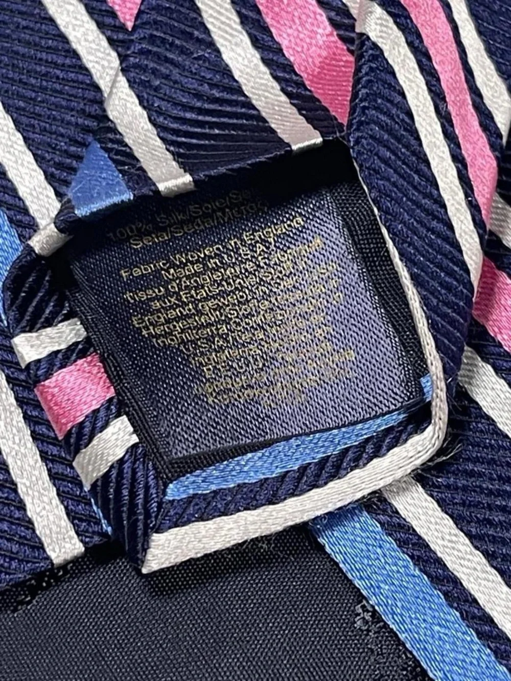 Brooks Brothers Navy Pink Blue Striped Silk Tie L58” W3.25” Made in USA